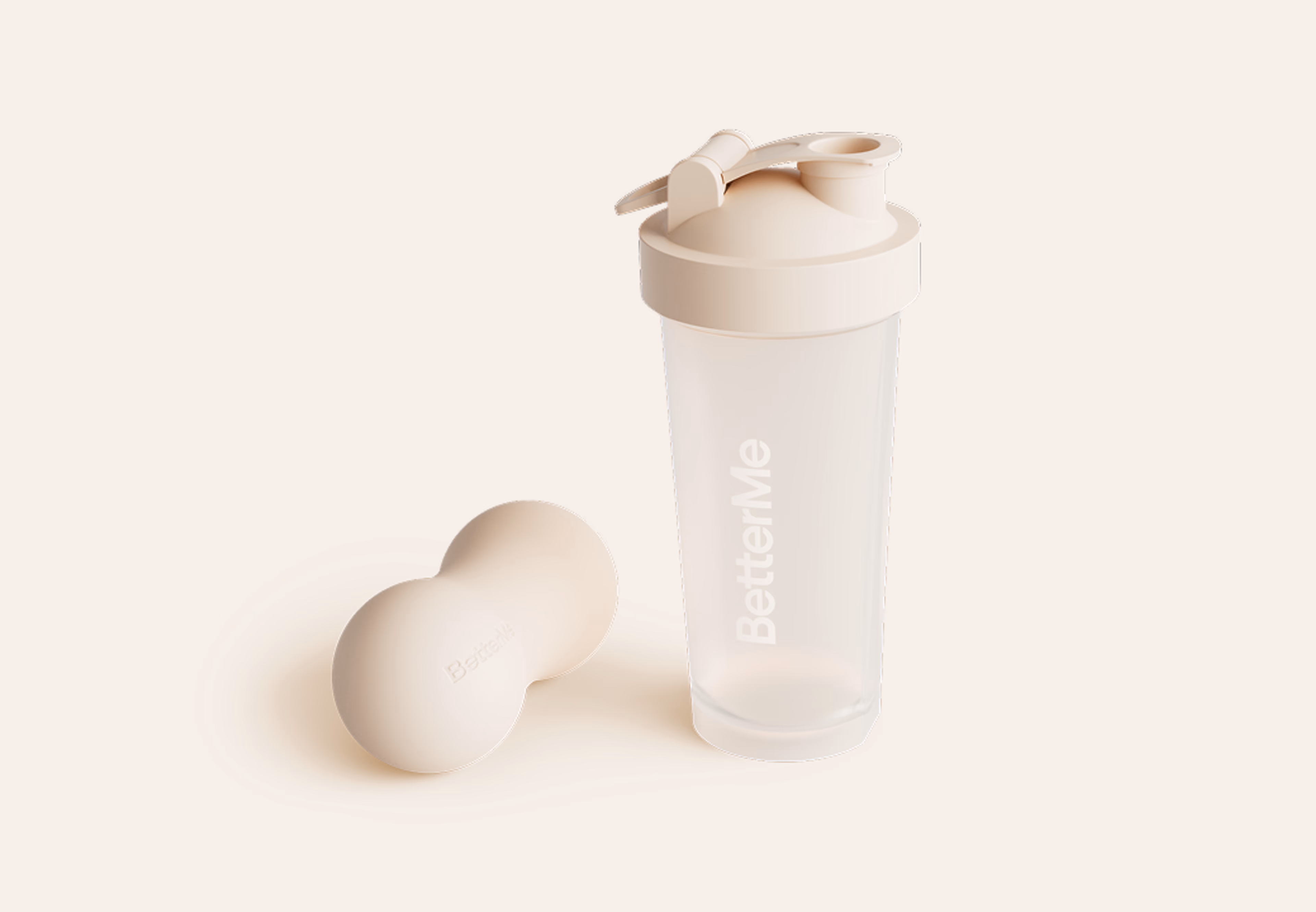BetterMe challenge prize set with a branded shaker bottle and a peanut massage ball