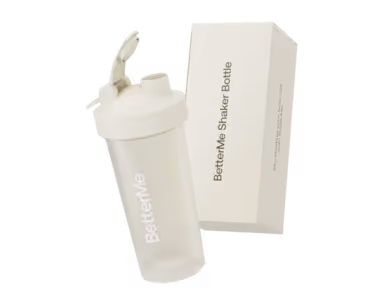 BetterMe shaker bottle standing next to its branded packaging box